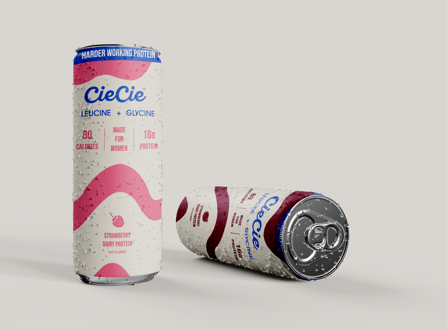 CieCie protein cans on warm backdrop — protein formulated for women.